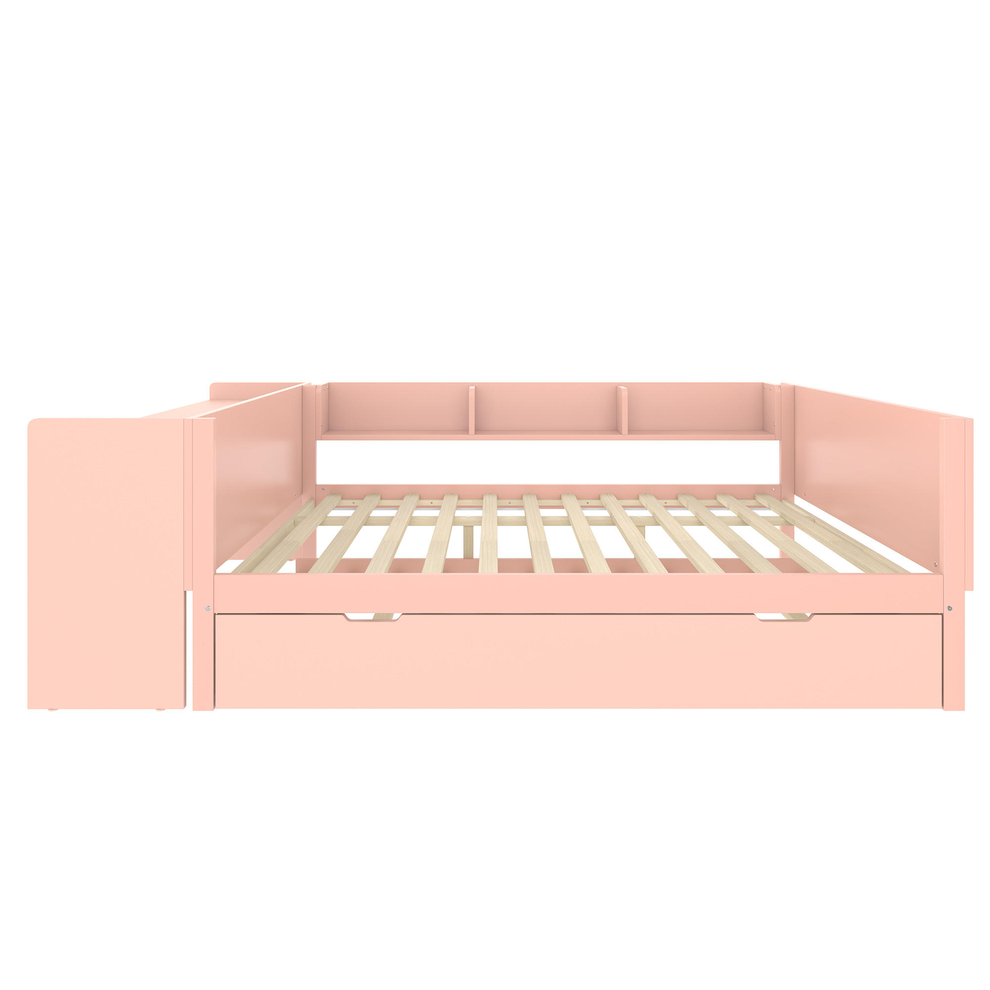 PLATTFORMBETT 140/200 cm mit Schreibtisch, Ausziehbett und Regalen, Rosa - Pink, Holz