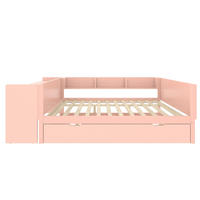 PLATTFORMBETT 140/200 cm mit Schreibtisch, Ausziehbett und Regalen, Rosa - Pink, Holz