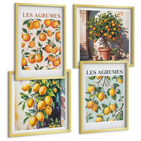 BILDER SET 4er Set - 50x50 cm & 40x60 cm Goldrahmen - Fruchtige Zitrusmuster - Goldfarben, Kunststoff (50/50cm) - TULUP