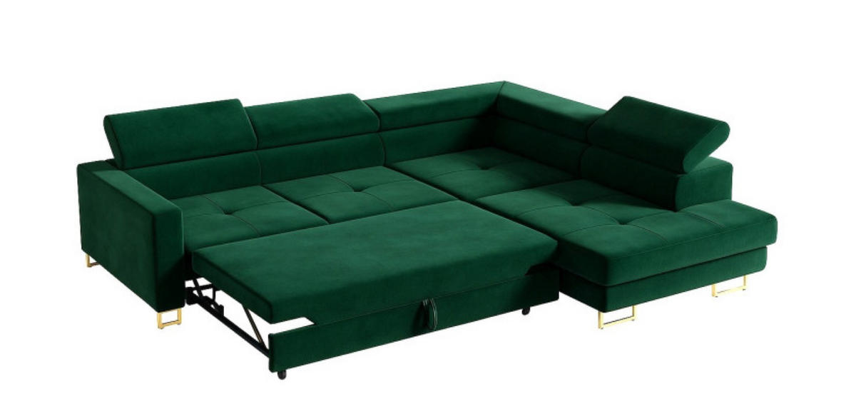 ECKSOFA Gold MERY Mit Verstellbaren Kopfstützen Rechts Ausziehbar - Grün, Textil (250/200cm) - Sepro Meble