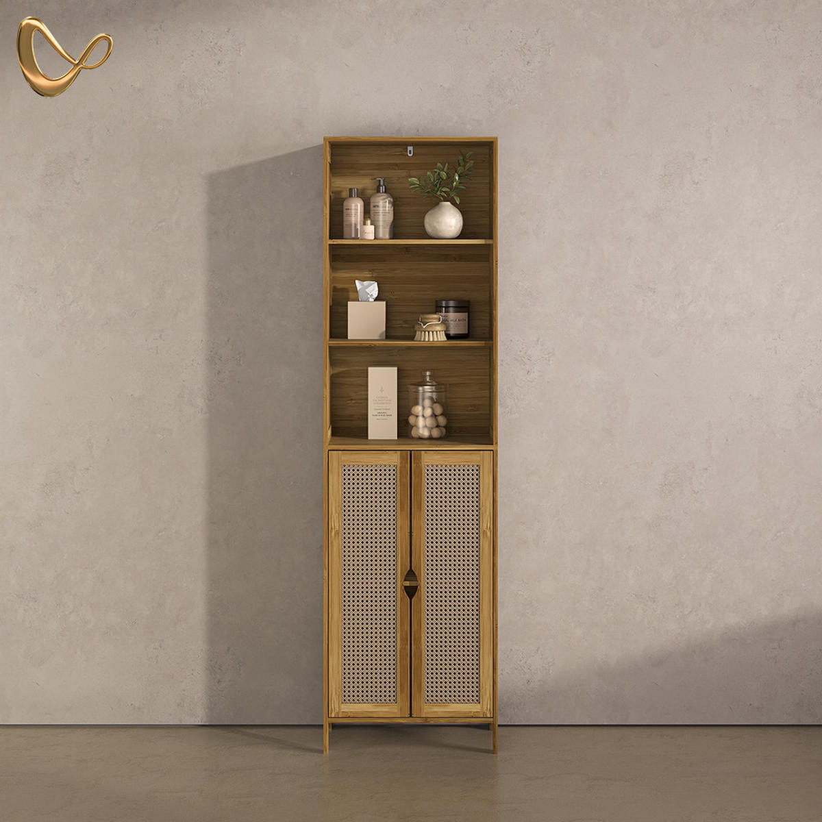 KOPALNIŠKA OMARICA Mincio, Bambus, 48 x 170 cm z 2 vrati - naravne barve, leseni material (48/170/29cm) - Livinity®