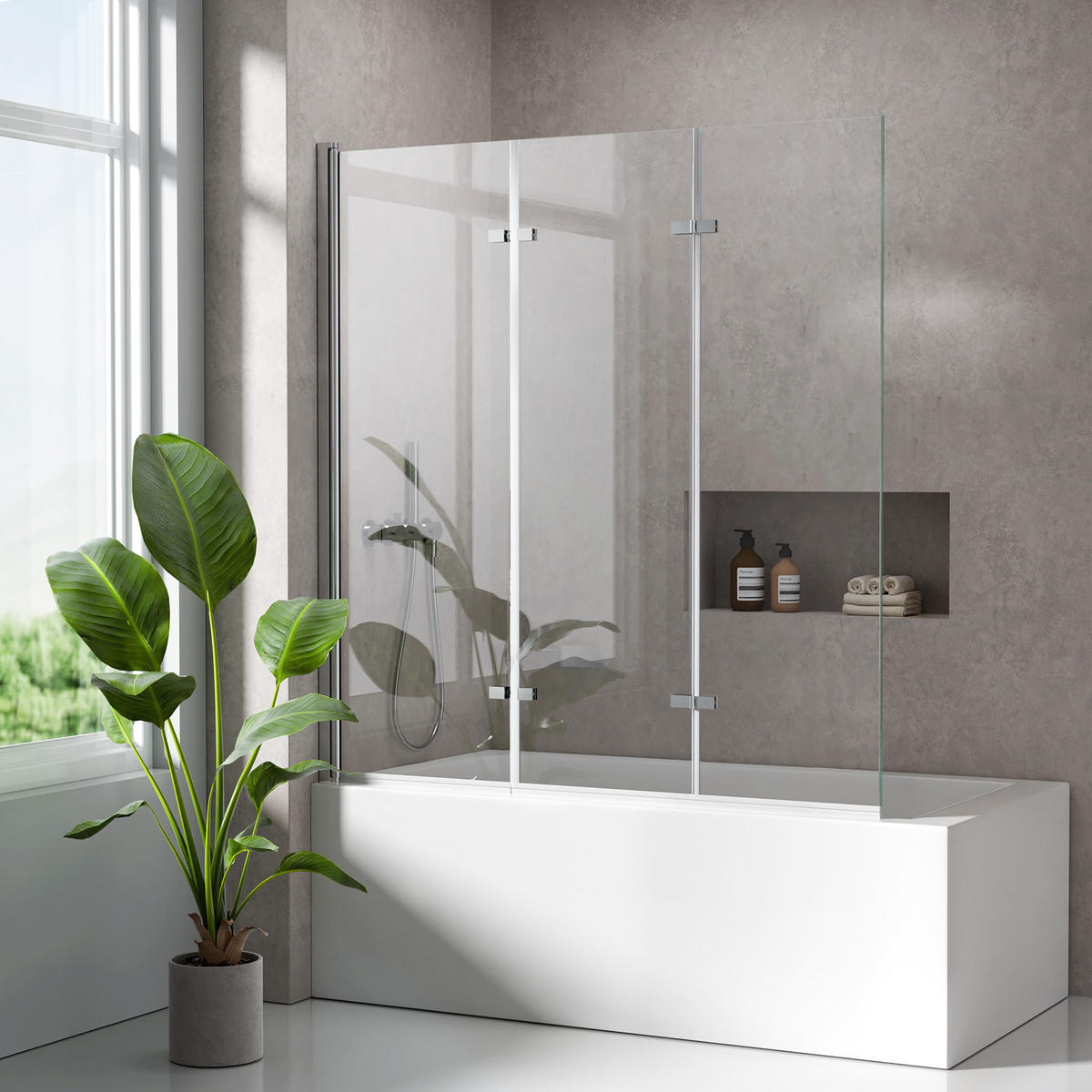 BADEWANNENAUFSATZ 120/140 cm chrom 3-tlg. faltbar 6 mm mit beidseitiger Nano-Beschichtung - Chromfarben, Glas (120/140cm) - S'AFIELINA