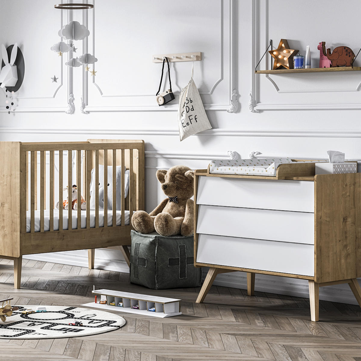 SOBA ZA BEBE 2-dijelni drvo i bijela - bijela, drvni materijal (125/103/65cm) - Petits-meubles