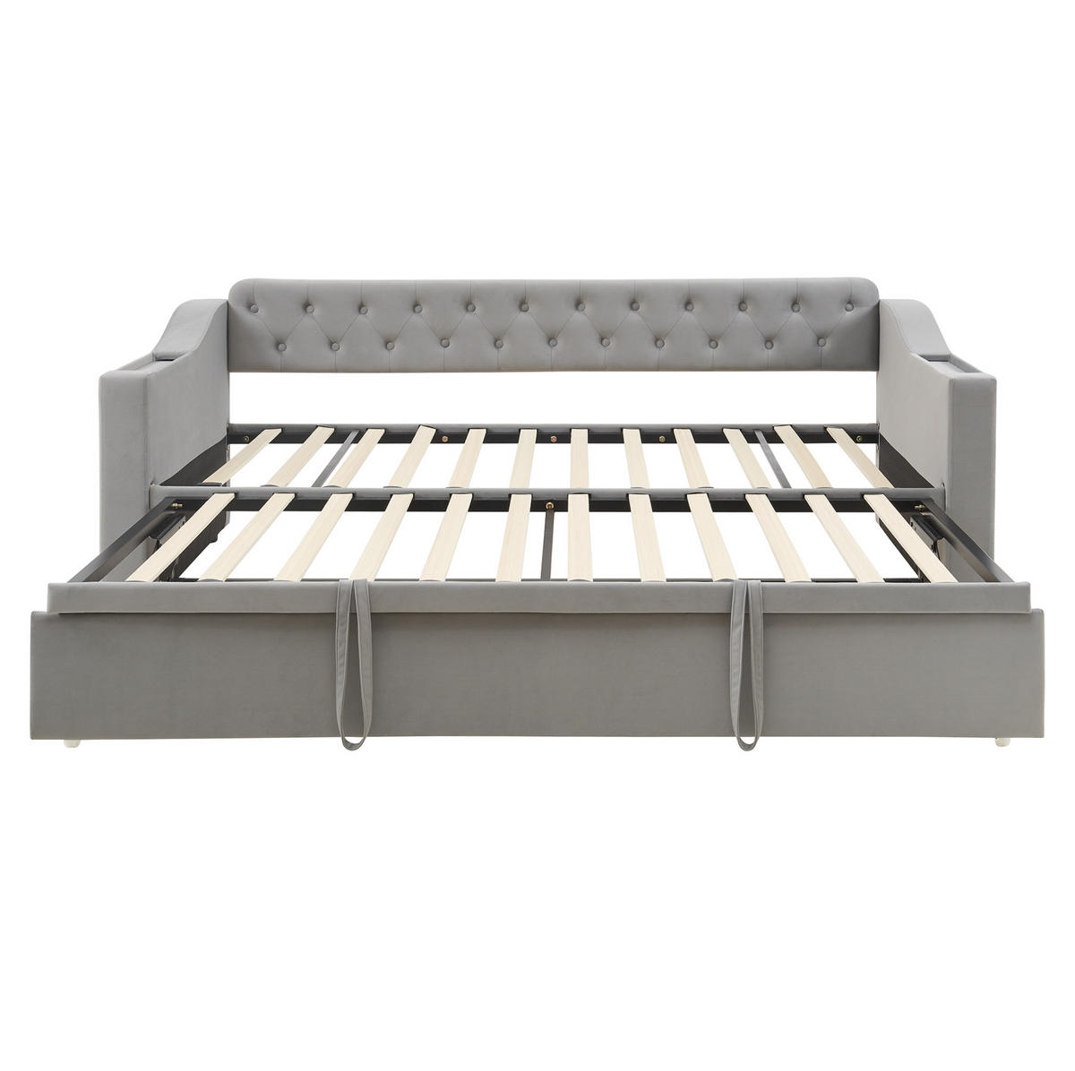 POLSTERBETT Schlafsofa 90/180 cm grau mit integrierten Stauraum und Ladeanschlüssen - Grau, Textil (90/180cm) - OKWISH
