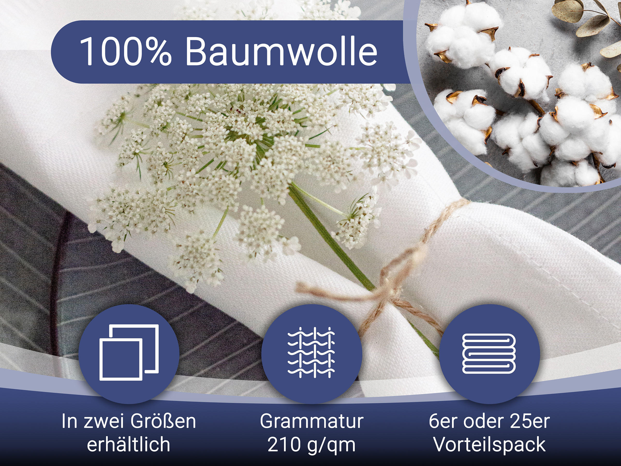 STOFFSERVIETTEN, 6er-Set, 50x50 cm, 100% Baumwolle, Weiß - Weiß, Textil (50/50cm) - Zollner