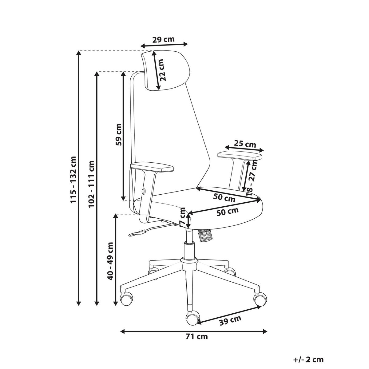 BÜROSTUHL Hellgrau Oryn - Hellgrau/Weiß, Textil/Metall (71/115/65cm) - Beliani