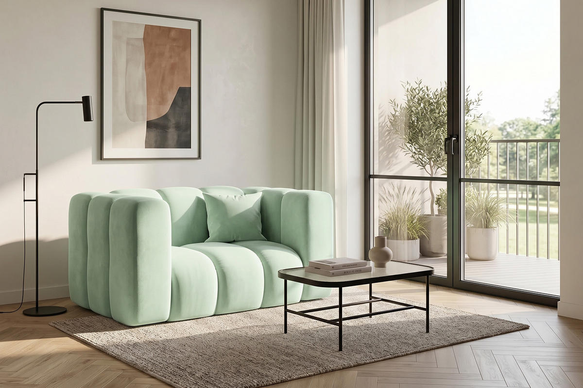 KŘESLO Modulární, Moderní Design, Sametová Látka Riviera, Mátové, GRAND - mátově zelená, dřevo (137/70/89cm) - Kaiser Möbel