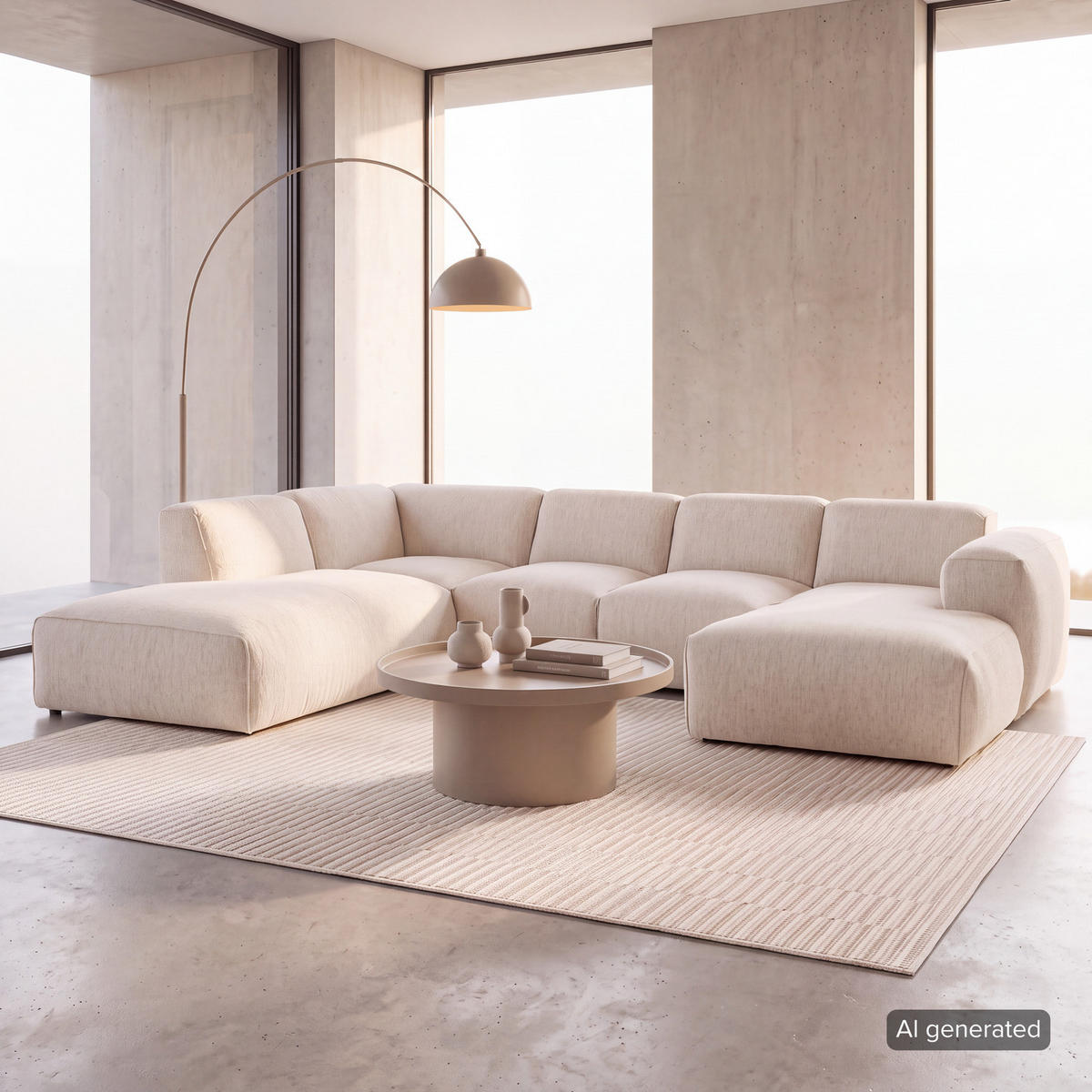 WOHNLANDSCHAFT mit Longchair - Beige/Schwarz, Kunststoff/Textil (325/71/235cm) - home24