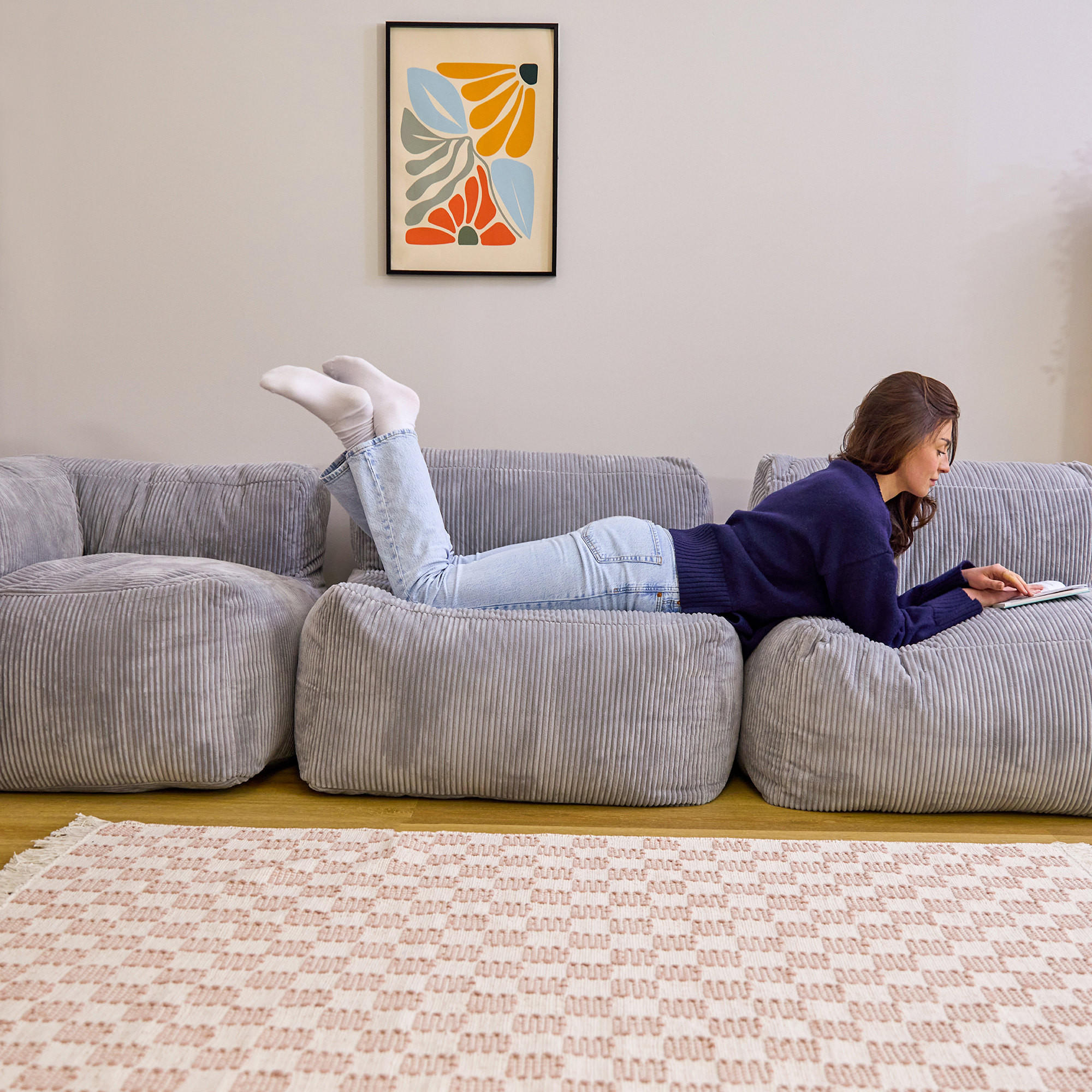 SITZSACK-SOFA 3-tlg. ZEN: Ecksessel, 2 Sessel - Grau, Textil (550/68/100cm) - icon