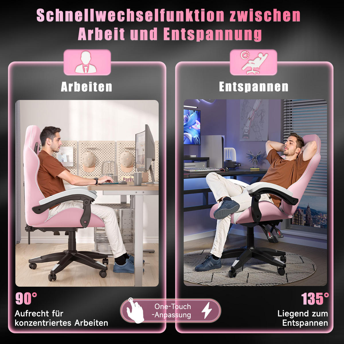 GAMINGSTUHL Weiß-Rosa ergonomisch - Weiß/Rosa, Leder (29/59/79cm) - Rattrix