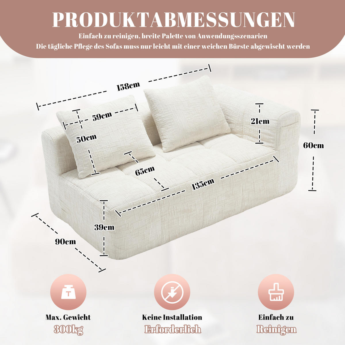 2-SITZER Sofa Chenille mit Chaiselongue und Seitentaschen 158/90/60 cm Beige - Beige, Textil (60/158/90cm) - Redom