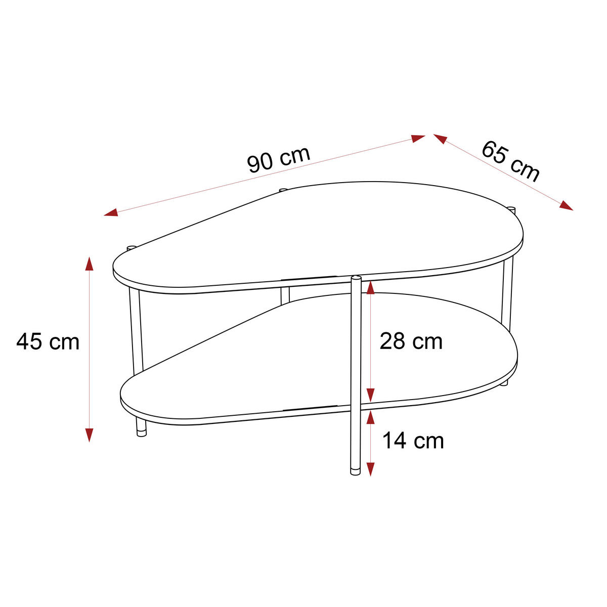 COUCHTISCH LORIEN 90/65/45 cm Rechteckig, Schwarz - Schwarz, Holzwerkstoff/Metall (65/90/45cm) - Idohome
