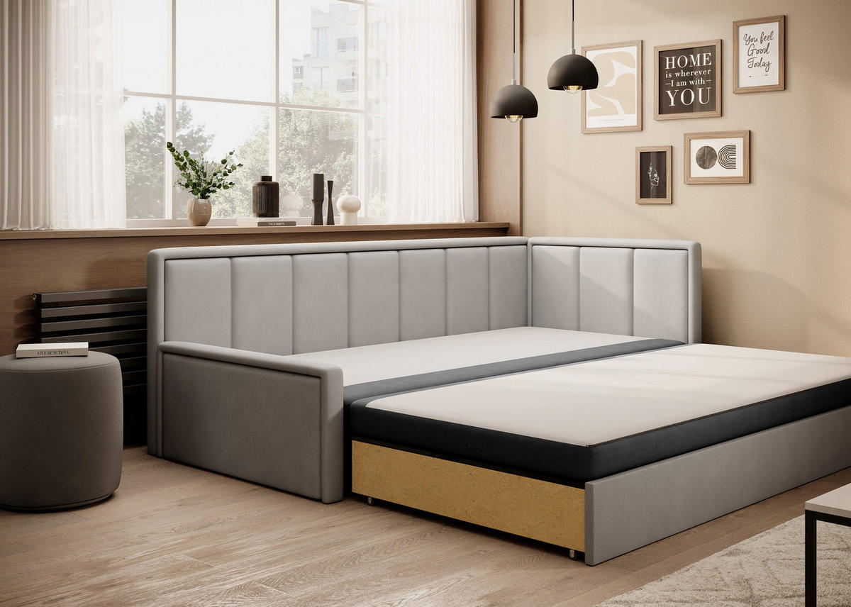 SCHLAFSOFA FULGEO mit Schlaffunktion & Bettkasten – Modernes 3-Sitzer Sofa, Liegefläche 200 x 150 cm - Grau, Kunststoff (214/82/77cm) - Wohnideebilder