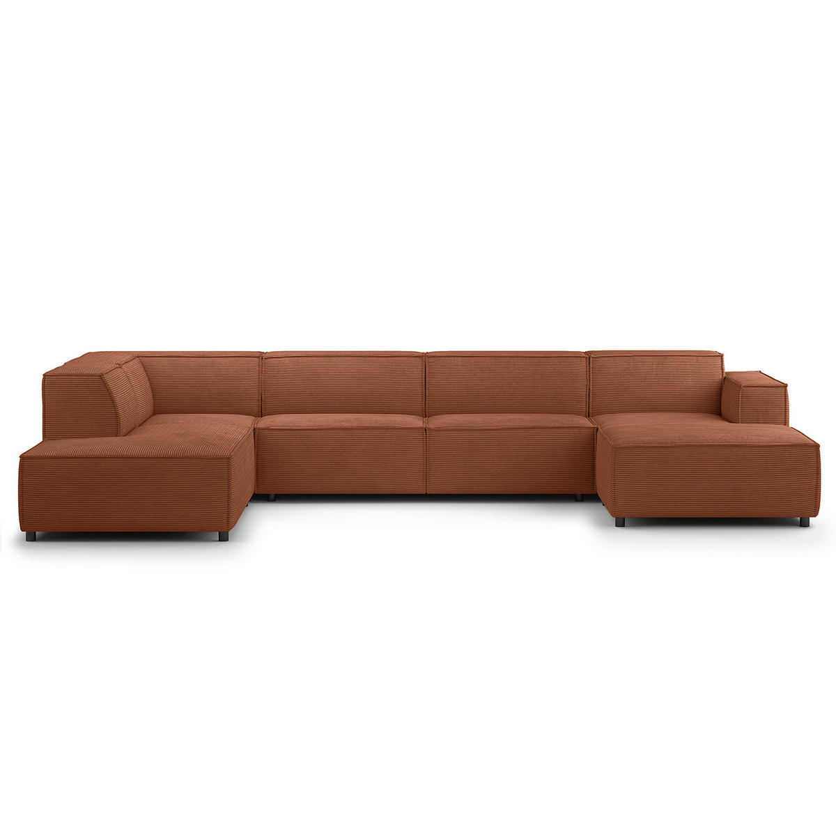 WOHNLANDSCHAFT mit Longchair & Ottomane - Schwarz/Braun, Kunststoff/Textil (369/70/234cm) - home24