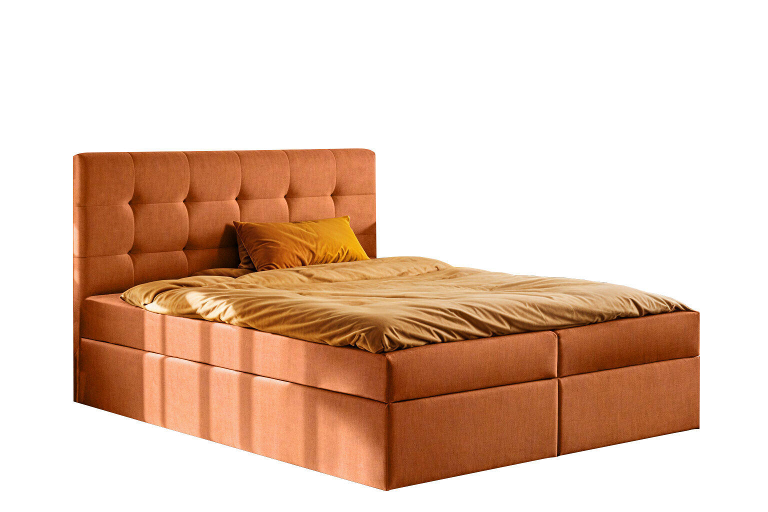 BOXSPRINGBETT mit matratze und bettkasten, Schlafbett LUDANO stoff Noel Orange 200x200 cm H3-Bonell - Orange, Holz (200/200cm) - Kaiser Möbel