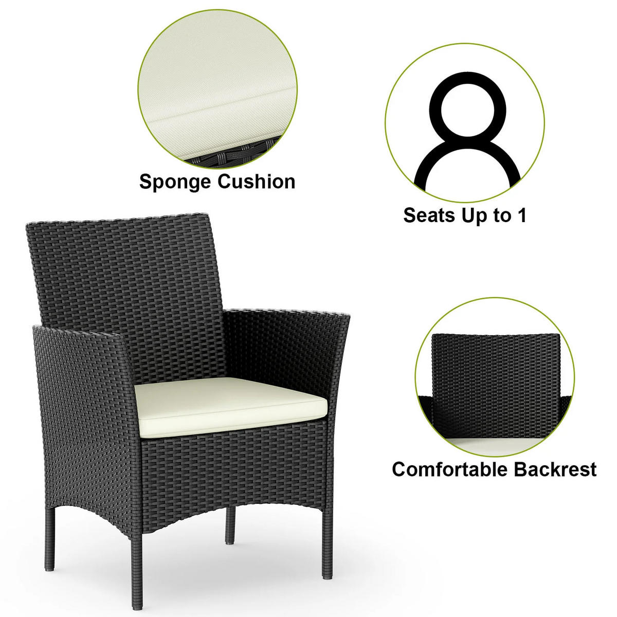 ECKSOFA Loungeset 4tlg Schwarz Gartensofa Set - Schwarz, Textil - Rattrix
