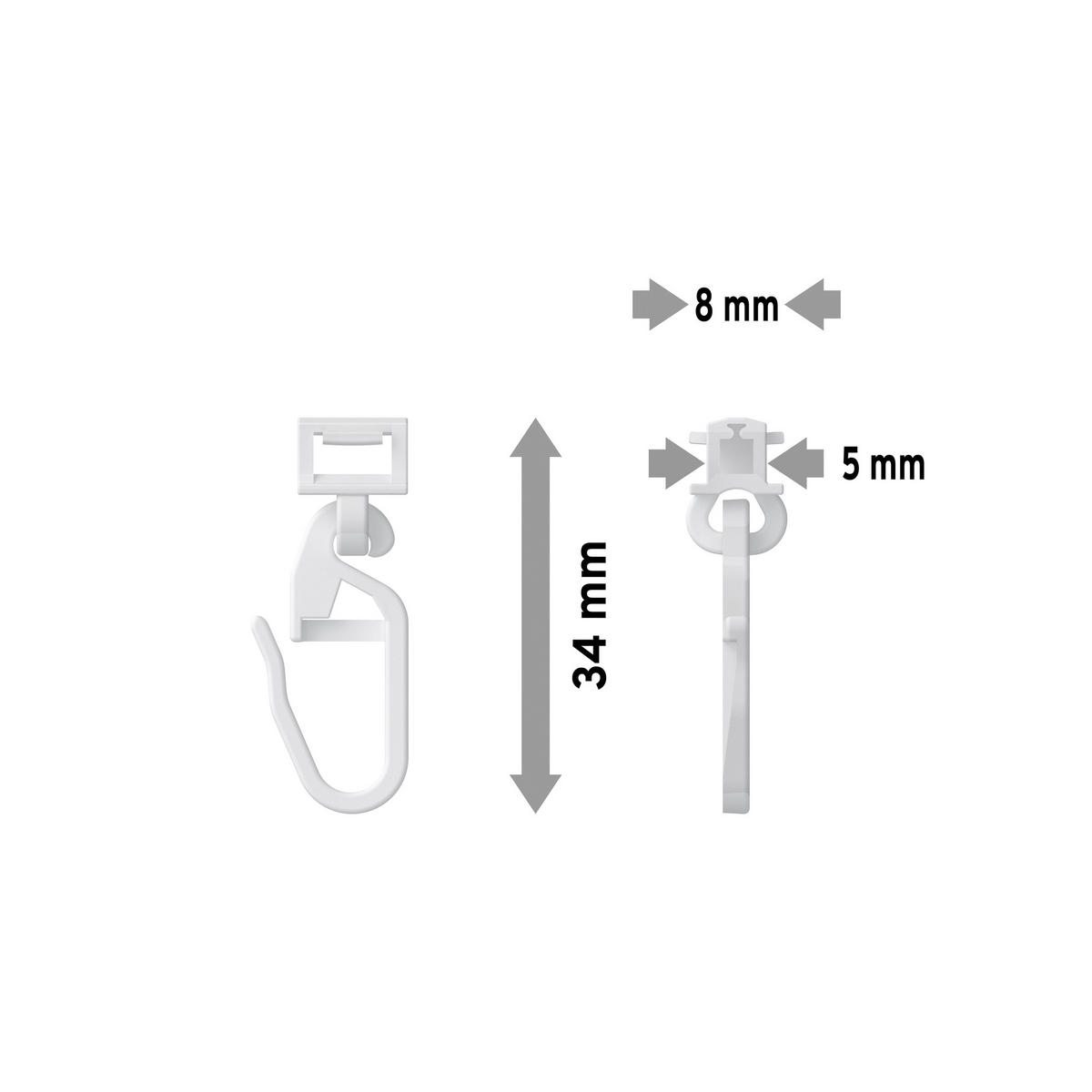 KLICKGLEITER KLICKI MIT FALTENHAKEN für Innenläufe / Gardinenschienen mit Nutbreite 5,2 bis 5,6 mm, Packung 100 Stück - Weiß, Kunststoff (1.1/3.4/1cm) - INTERDECO