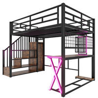 HOCHBETT 140/200 cm in Schwarz mit Ablageleiter, Schreibtisch, Kleiderschrank, Regalen und LED - Schwarz, Holz/Holzwerkstoff (140/150cm) - STILVORA