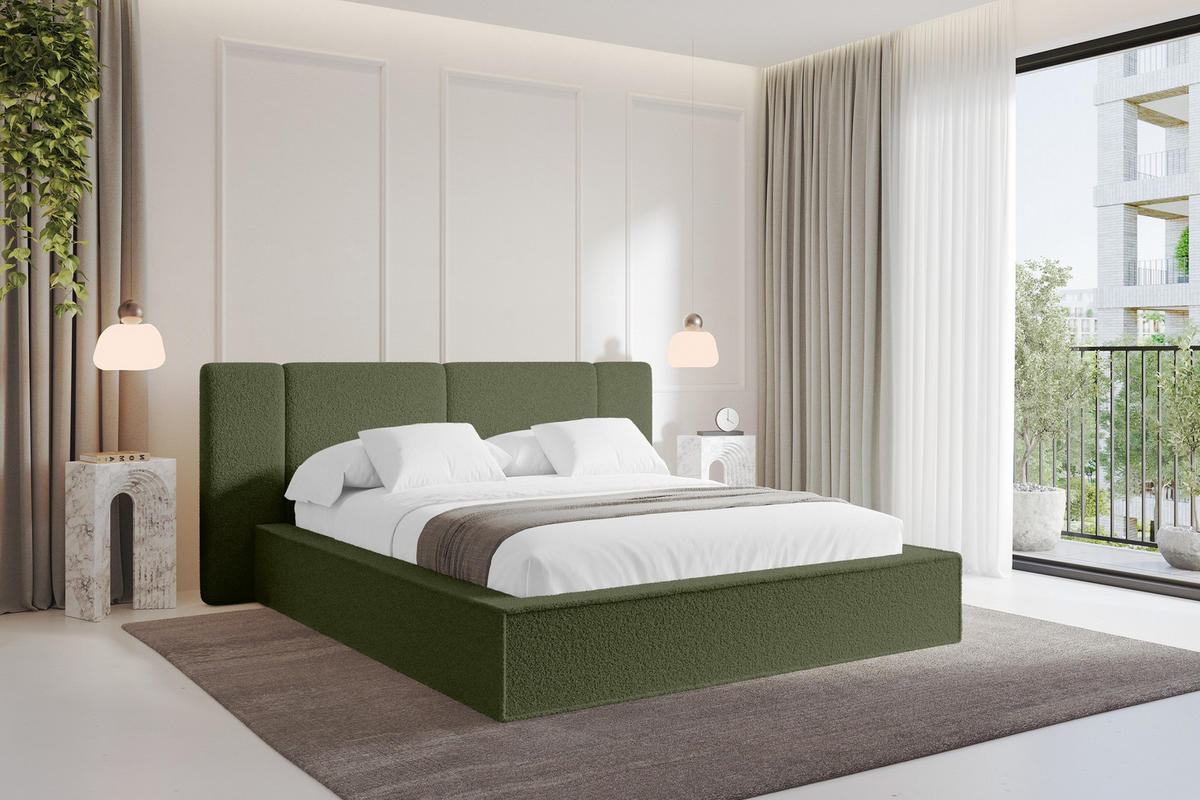 POLSTERBETT mit Bettkasten und Lattenrost, Bett mit Matratze H3/H4 - RIVO 120x200 Grün - Olivgrün, Holzwerkstoff/Textil (120/200cm) - ALTDECOR