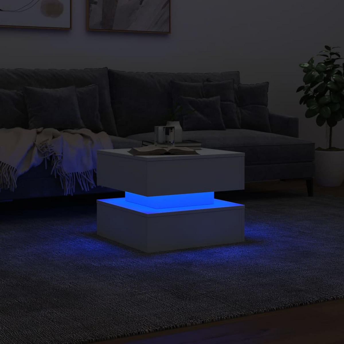 COUCHTISCH Moderner 50/50/40 cm aus Holzwerkstoff Weiß mit Led-Leuchten Quadratisch - Weiß, Holz (50/50/40cm) - vidaXL