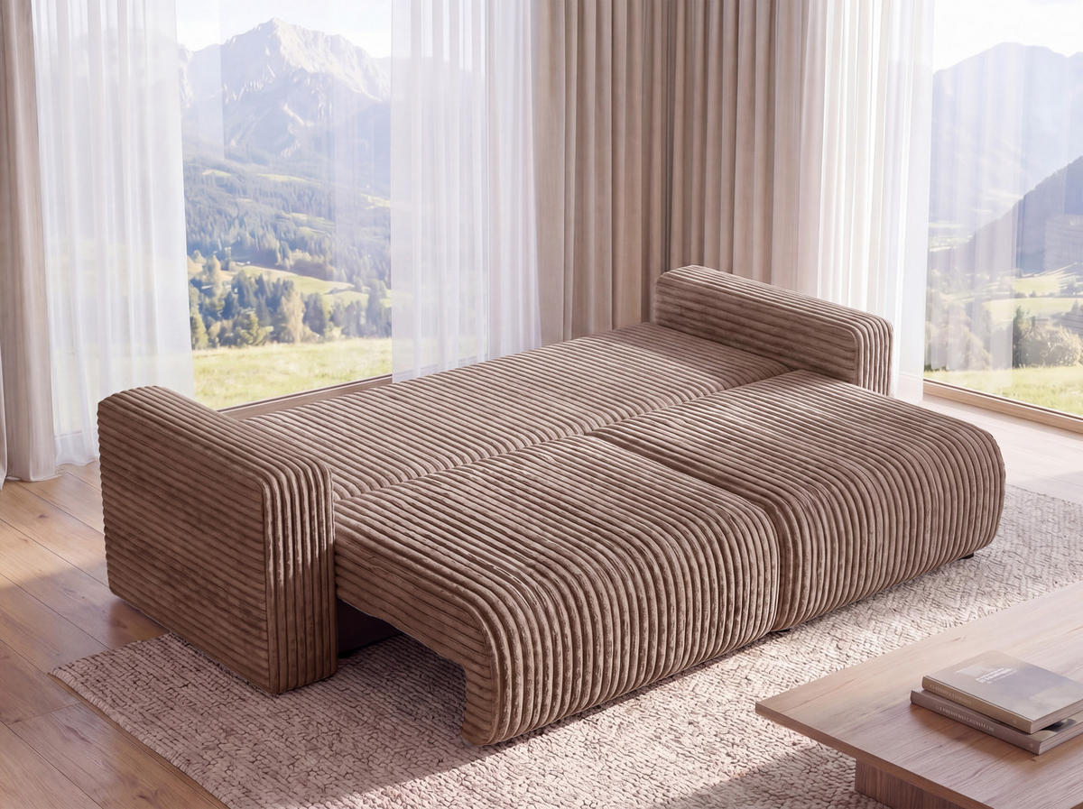SOFA Kola mit Bettkasten und Schlaffunktion, Cordstoff - Cappuccino, Holzwerkstoff (244/85/95cm) - 4ALL HOME