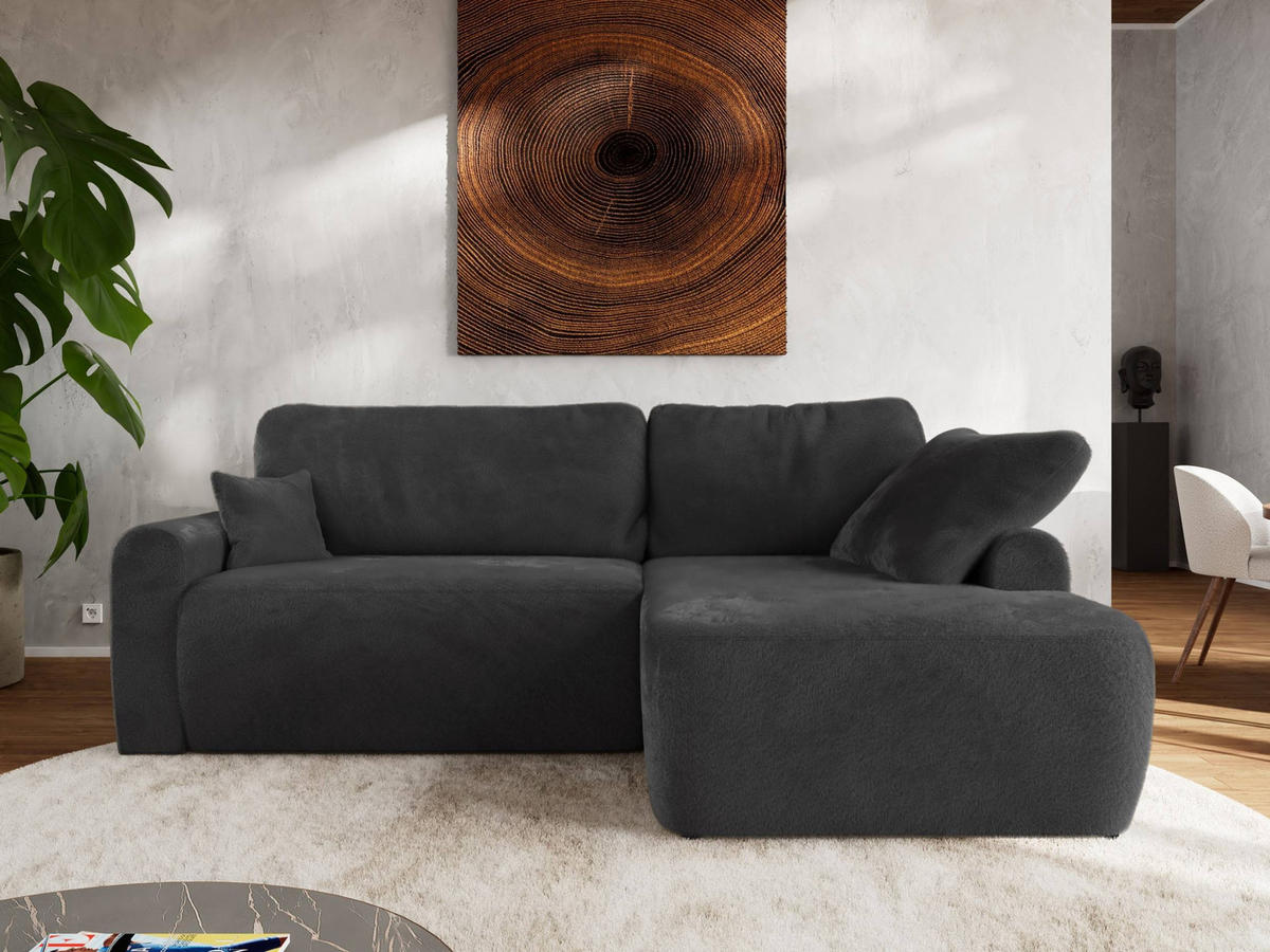 ECKSCHLAFSOFA CUBO L Dunkelgrau Plüsch - rechts - Dunkelgrau/Schwarz, Kunststoff/Textil (187/273cm) - MKS