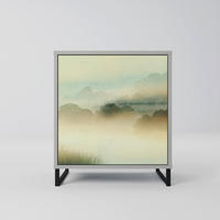 SIDEBOARD MORNING BY THE LAKE, Grau, 57,5x42x67,5 cm, Schwarze Metall-Rahmenfüße - Multicolor/Schwarz, Holzwerkstoff/Metall (57.5/67.5/42cm) - SpaceRebels