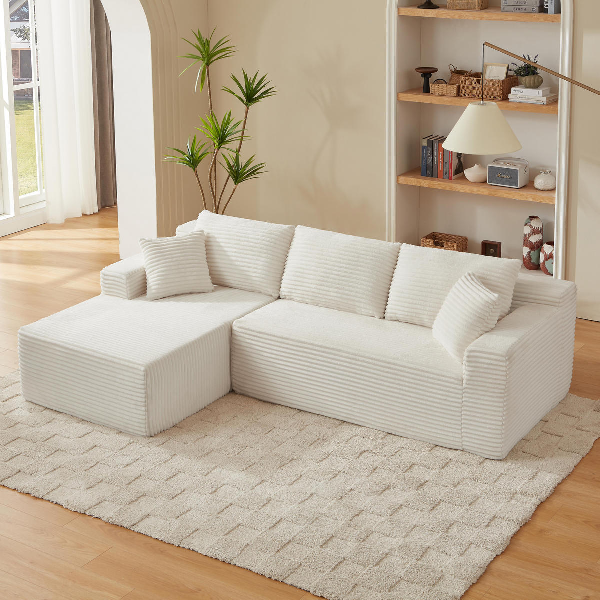 ECKSOFA DE-34926 L-Form mit Chaise links Weiß - Weiß, Textil (163/252.5cm) - ComfortXL