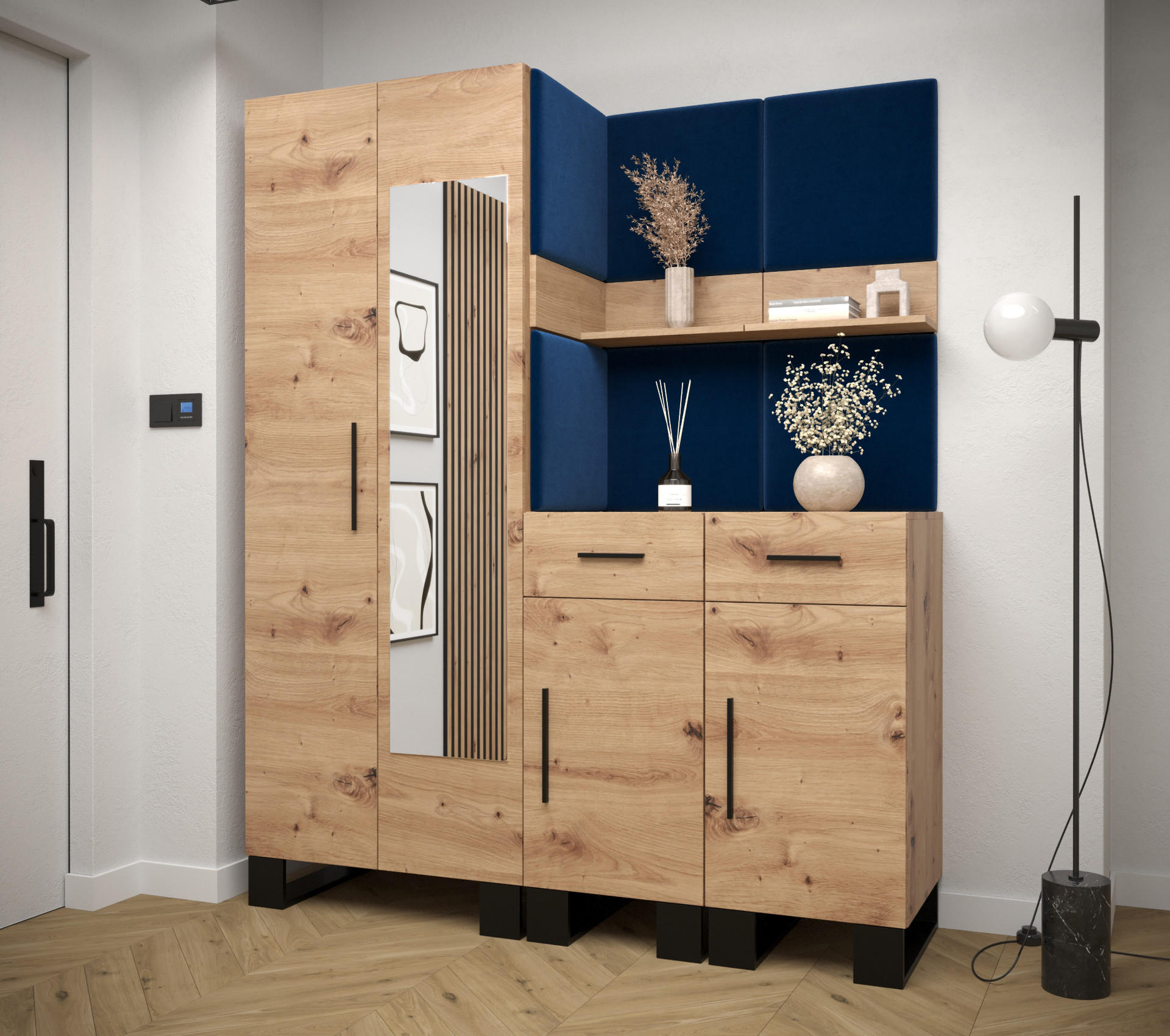 GARDEROBEN-SET 196/158/45,6 - Schwarz/Eiche Artisan, Holz/Kunststoff (158/196/45.6cm) - Abiks Möbel