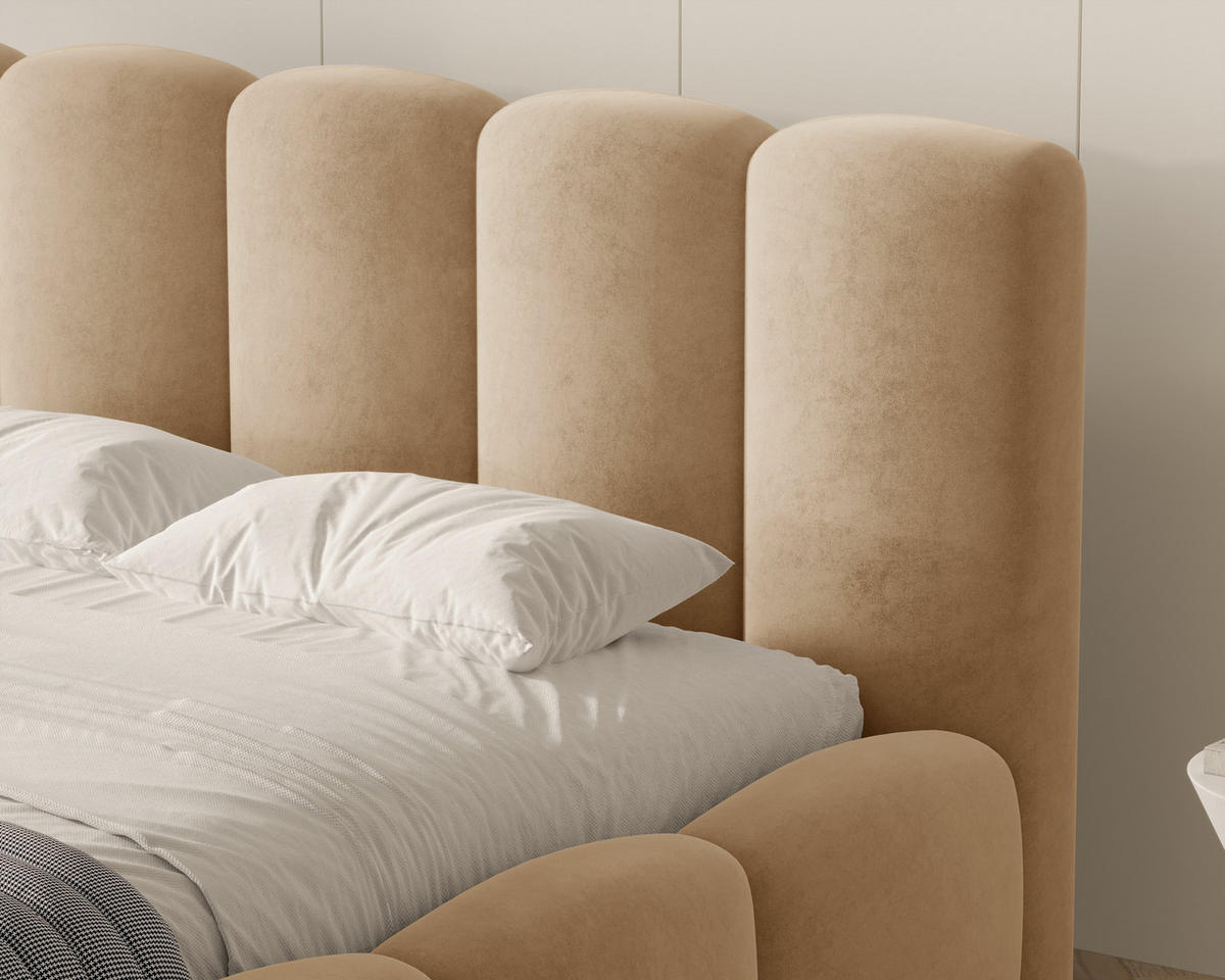 POLSTERBETT 18 - 160x200 cm – Riviera – Gepolstertes Bett mit Metall-Lattenrost - Beige, Holz (160/200cm) - ROYAL24_MARKT