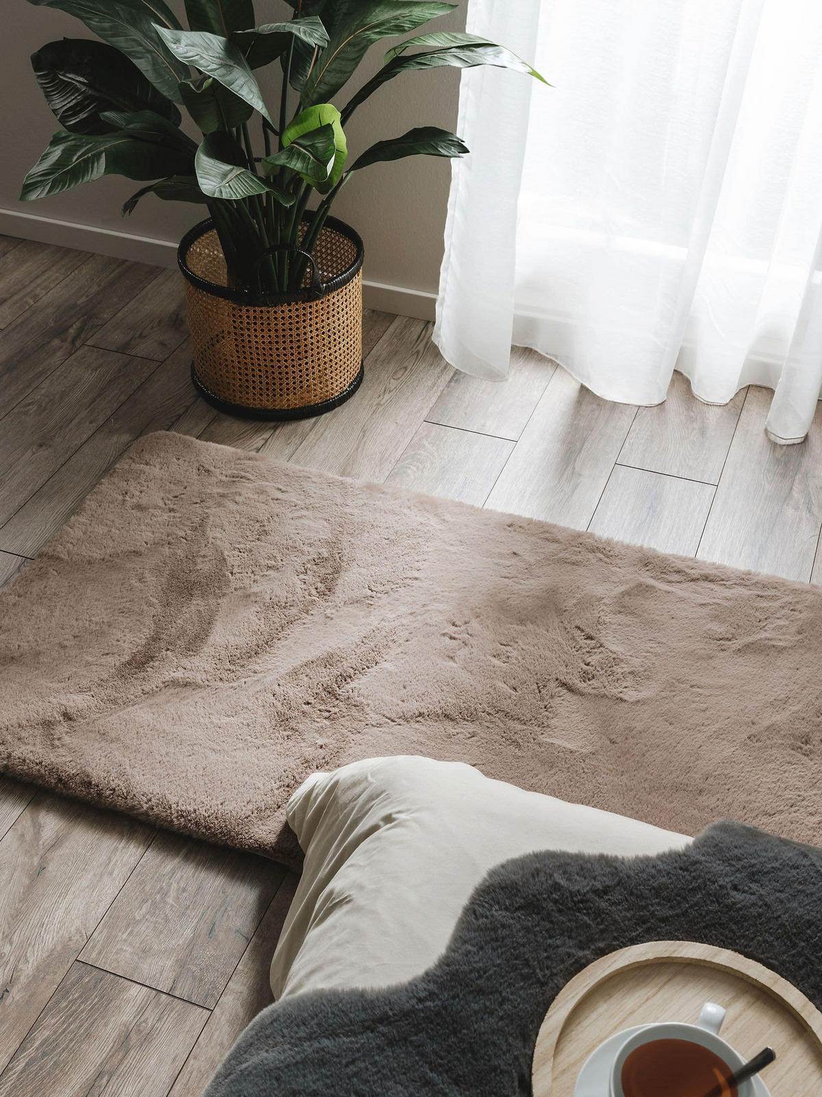 KUNSTFELL-TEPPICH Dave Taupe 80x240 cm - Taupe, Textil (80/240cm) - benuta Nest