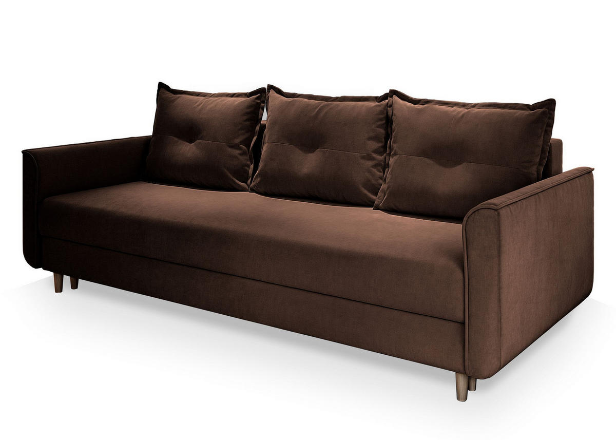 BETTSOFA NAPOL Braun Plüsch-Stoff mit Schlaffunktion - Braun, Textil (220/93/87cm) - MASSENO