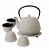 GUSSEISENKANNE Koga 1200 ml mit Tassen und Untersetzer - Grau, Metall (1.2L) - AROMELIO