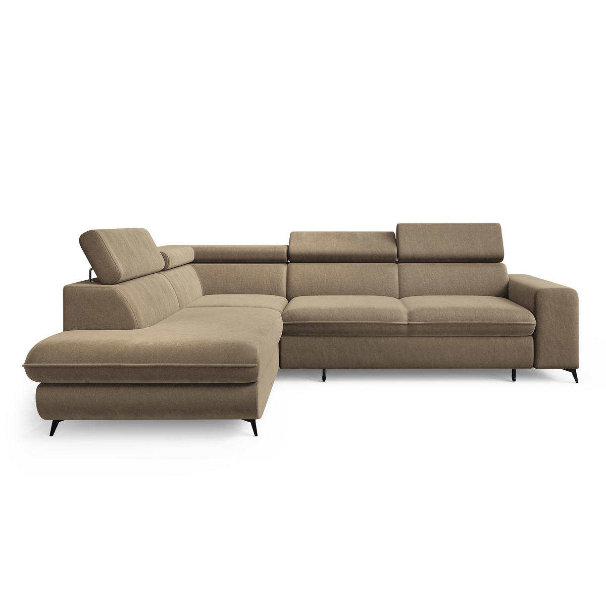 ECKSOFA VELISS Beige Veloursstoff mit Schlaffunktion - Beige, Holz (255/193cm) - MASSENO