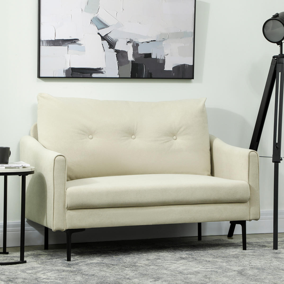 SOFA 2-Sitzer 124 cm Kleine Couch mit Armlehne, Samtoptik, Cremeweiß - Creme, Textil (73/92/124cm) - HOMCOM