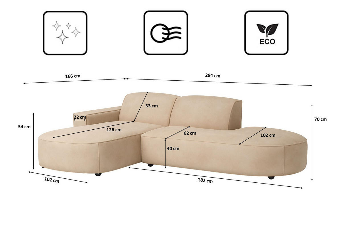 ECKSOFA Cursal Atelier, Stoff Salvador, Beige, Links - Beige, Holz (284/166cm) - Kaiser Möbel