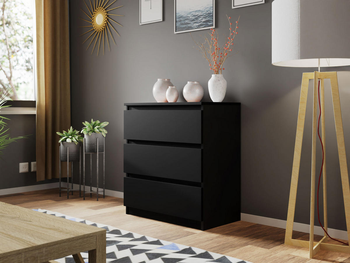 KOMMODE Malwa M3 - Schwarz, Holzwerkstoff (70/77/40cm) - MIRJAN24