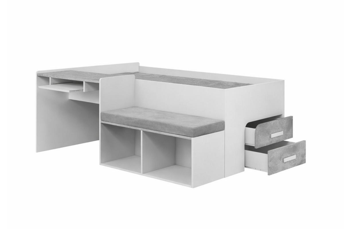 JUGENDBETT MULTI 90/200 cm in Weiß/Beton - Weiß/Grau, Holzwerkstoff/Textil (90/200cm) - Deine Möbel 24