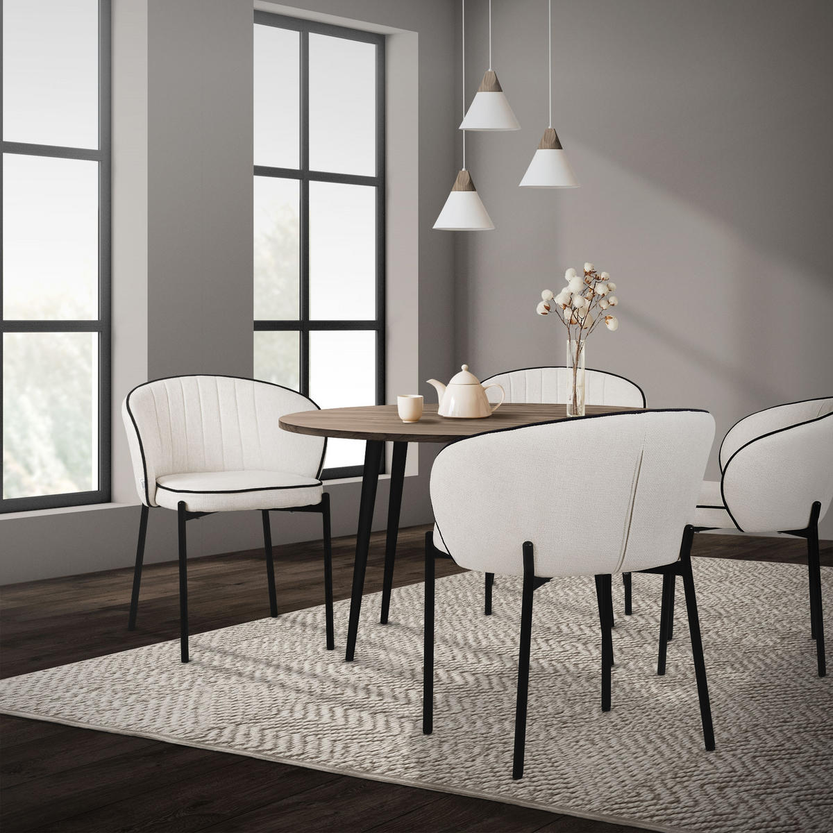 ESSZIMMERSTÜHLE 6er Set Beige - Beige/Schwarz, Textil/Metall (60/75/59cm) - ML-DESIGN