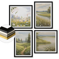 WANDBILDER 4er-Set - 50x50 cm & 40x60 cm Schwarzer Rahmen - Frühlingslandschaft Flusswiese - Schwarz, Kunststoff (50/50cm) - ArtPrintCave