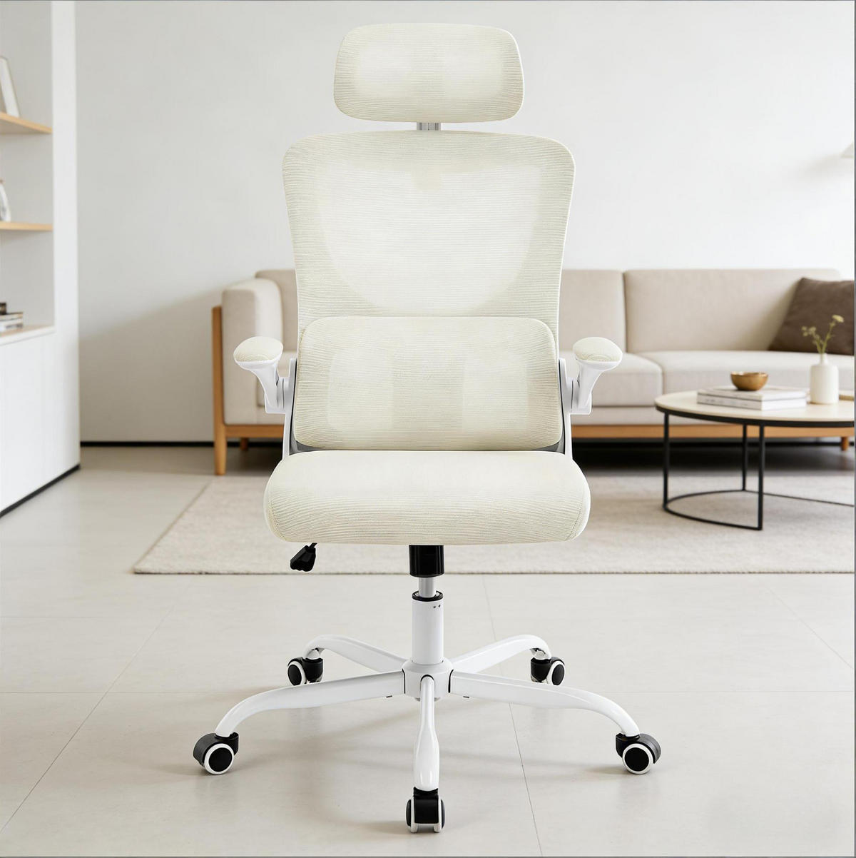 BÜROSTUHL ergonomisch höhenverstellbar Beige mit Rädern - Beige, Metall (62/123.5/67.5cm) - Meubliv