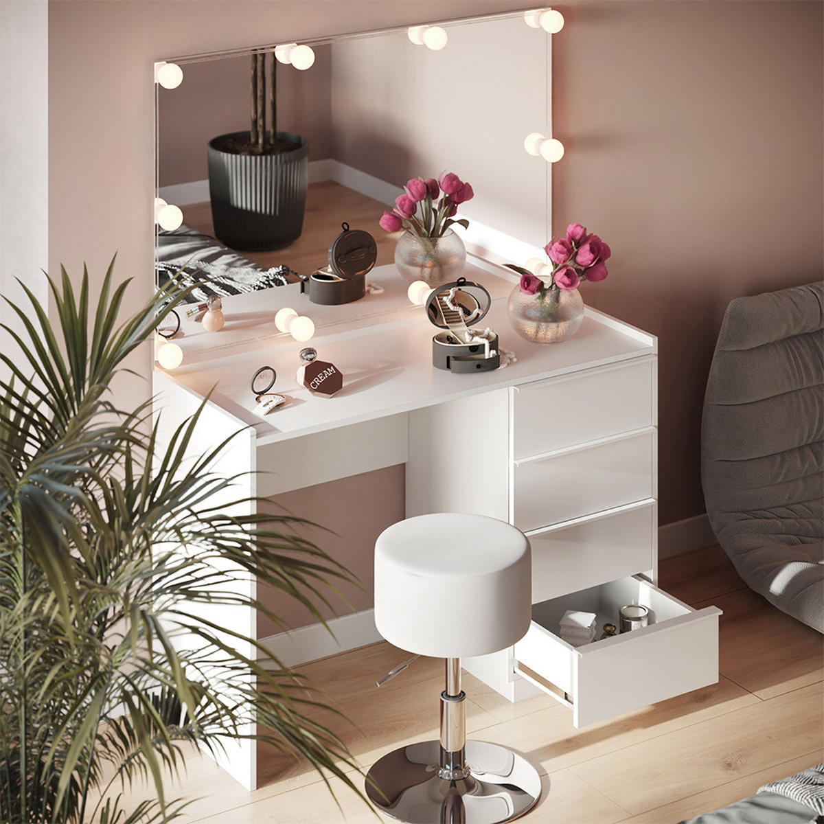 TOALETNÍ STOLEK Viktoria Bílá - bílá, kompozitní dřevo (110/77.2/45cm) - Vicco