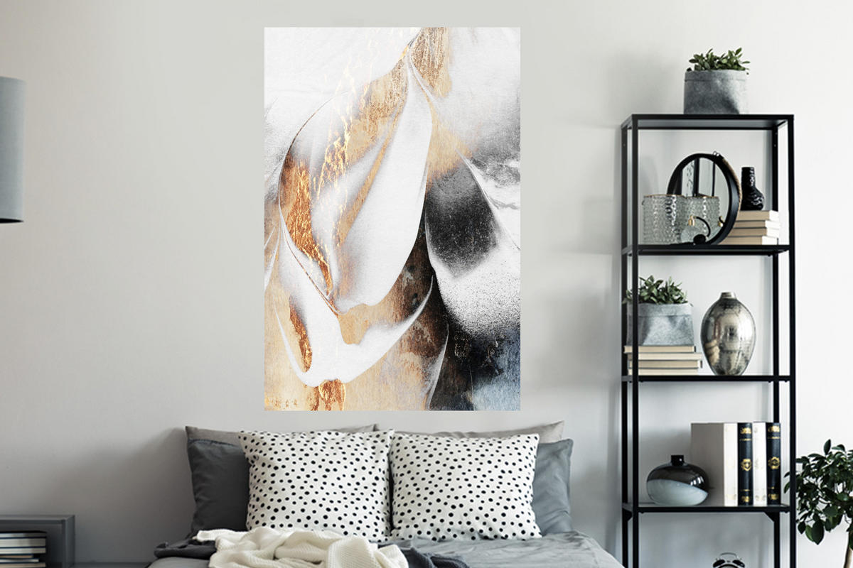 WANDTATTOO Luxus - Abstrakt - Gold - Weiß 80x120 cm - Goldfarben, Kunststoff (80/120/0.1cm) - MuchoWow