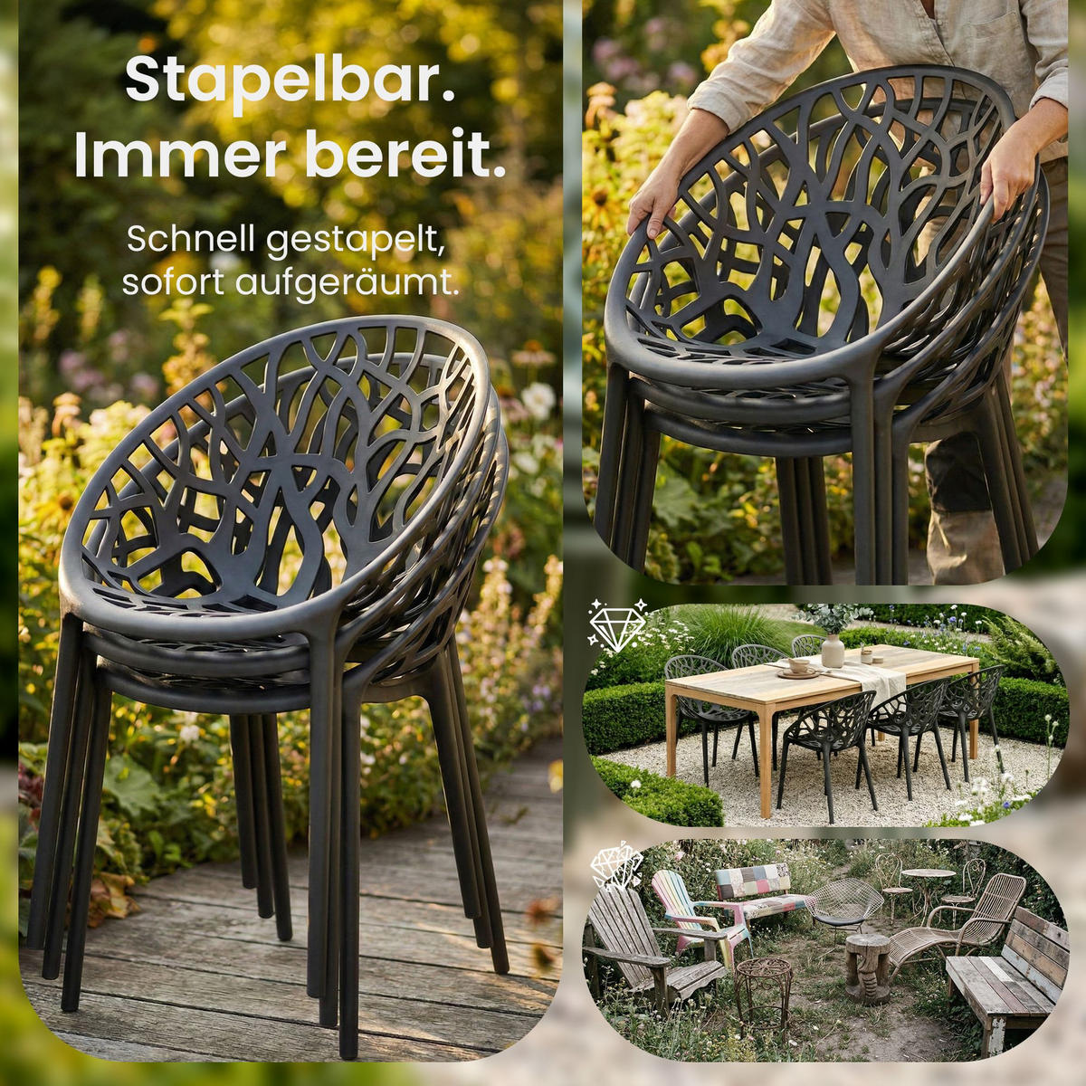 GARTENSTUHL Kunststoff Schwarz - Schwarz, Kunststoff (59/80/60cm) - CLP