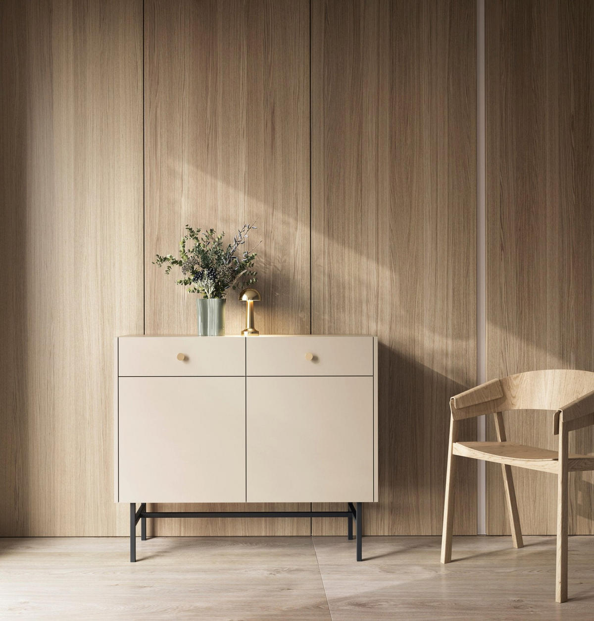 SIDEBOARD Divenos Greige 104 cm - Taupe/Goldfarben, Holzwerkstoff/Metall (104.4/89.4/39cm) - Selsey
