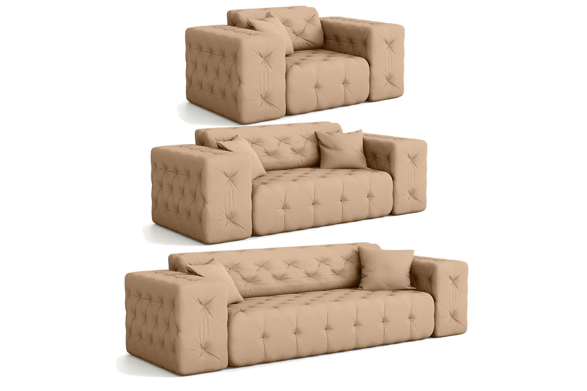 SOFASET Chantal - Beige, Holzwerkstoff/Textil (251/78/96cm) - Fun Möbel