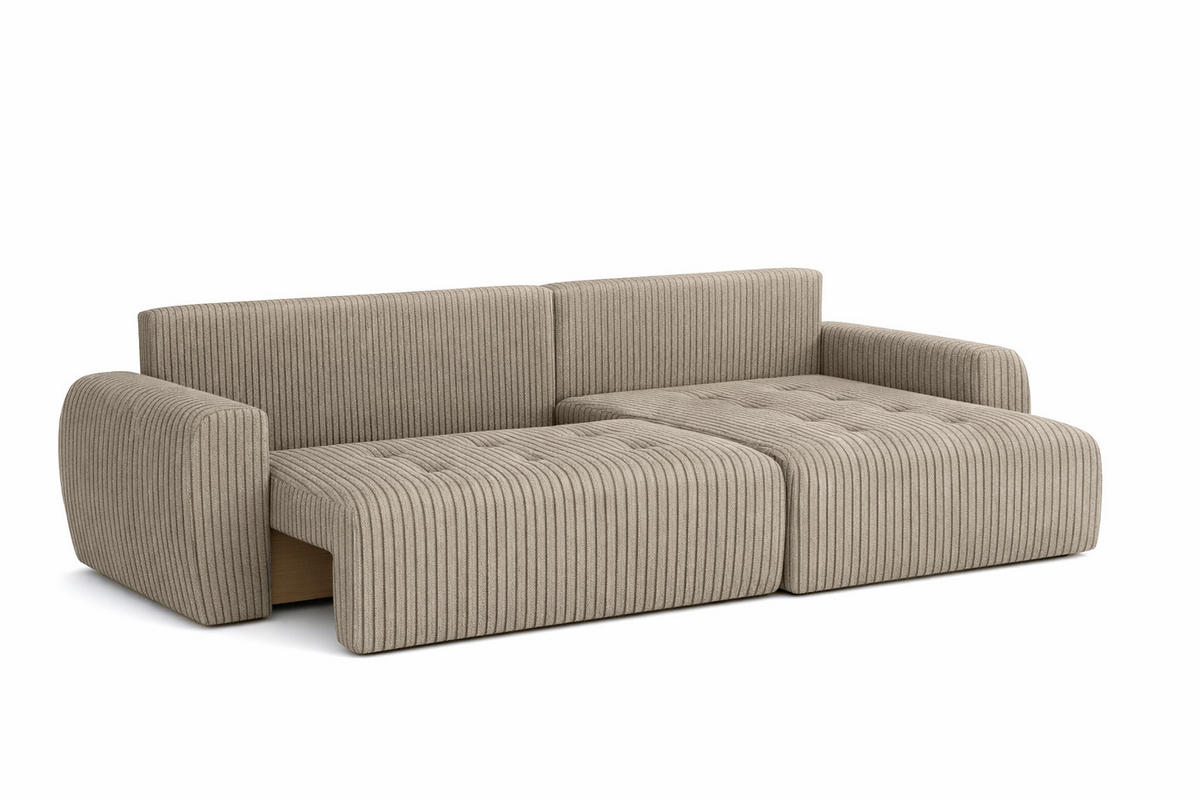 ECKSOFA Mit Schlaffunktion Und Bettkasten L-Form Ivo L, Cordstoff Poso, Dunkelbeige, Rechts - Beige, Holz (250/142cm) - Kaiser Möbel