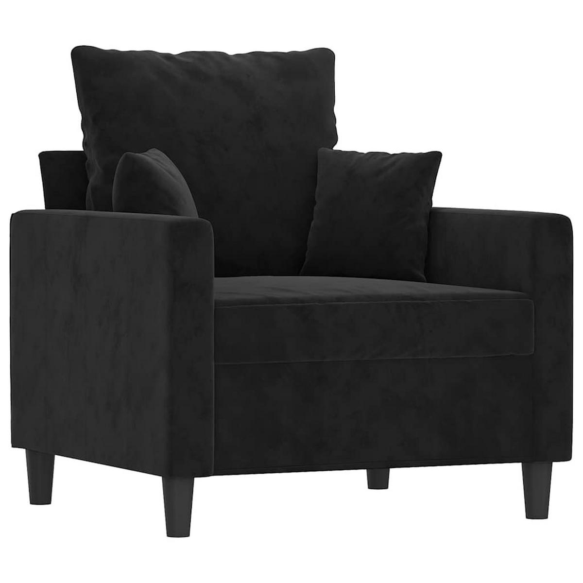SOFAGARNITUR 3-TLG. Mit Kissen Schwarz Samt - Schwarz, Naturmaterialen (77/80/198cm) - vidaXL