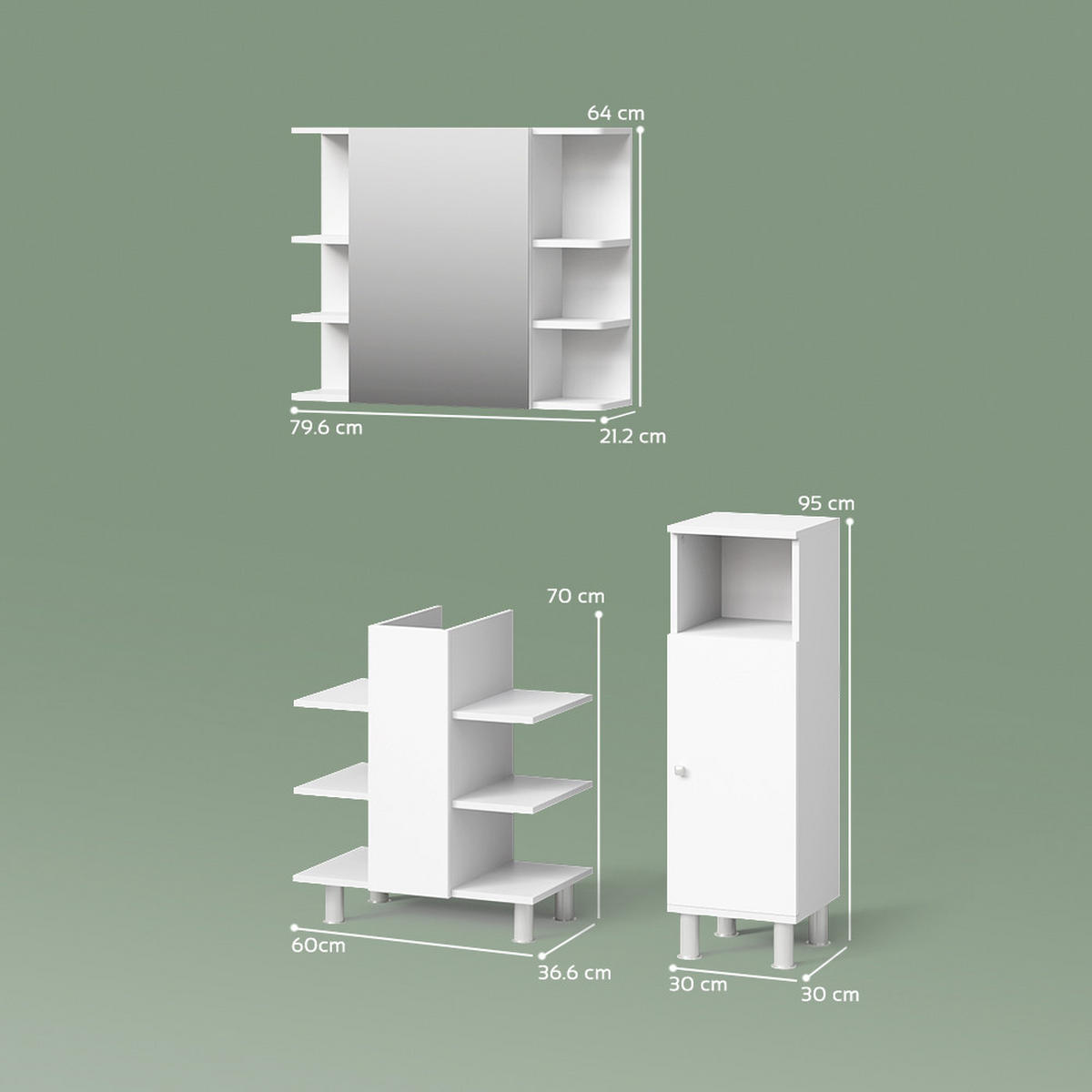 BADMÖBEL-SET Fucino Weiß 3 Teile, mit Midischrank - Weiß, Holzwerkstoff (79.6/95/36.6cm) - Livinity®