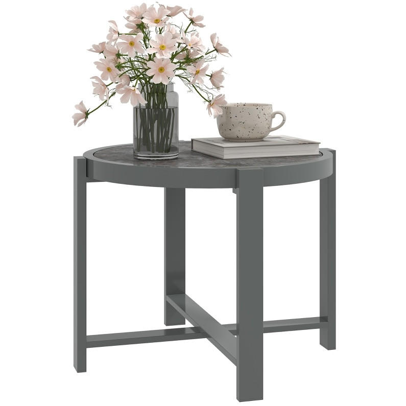 GARTENTISCH aus Aluminium 60x60x46 cm Grau mit Hartglasplatte - Naturfarben, Metall (60/60/46cm) - Modfu